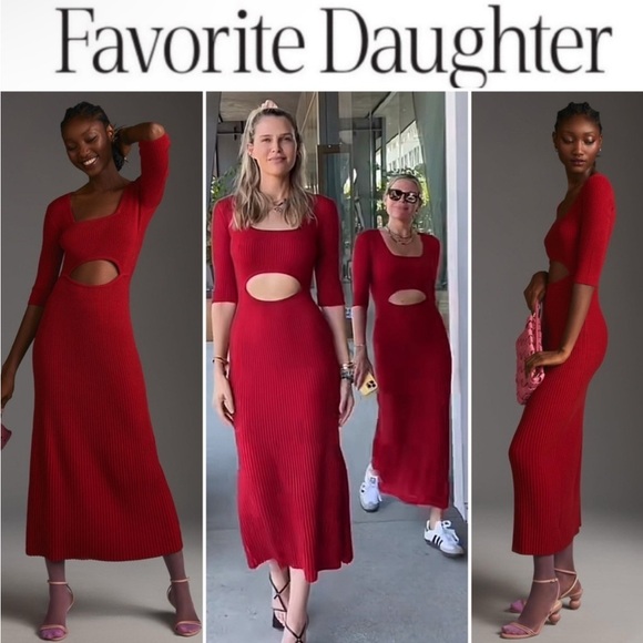 Favorite Daughter Dresses & Skirts - FAVORITE DAUGHTER The Crush Red Ribbed Cashmere Cutout TikTok Dress Size Large